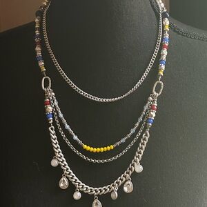 Premier Designs Multi Silver Tone Strand Beaded Chain